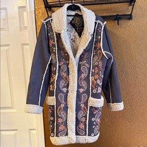 Johnny Was Women's BIYA Embroidered Paisley Sherpa-Lined Coat Size XL NWOT